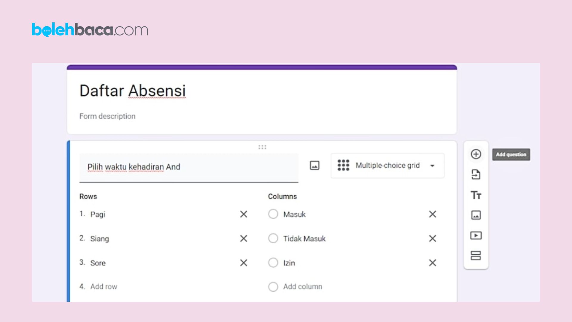 Cara membuat absen di google form di HP